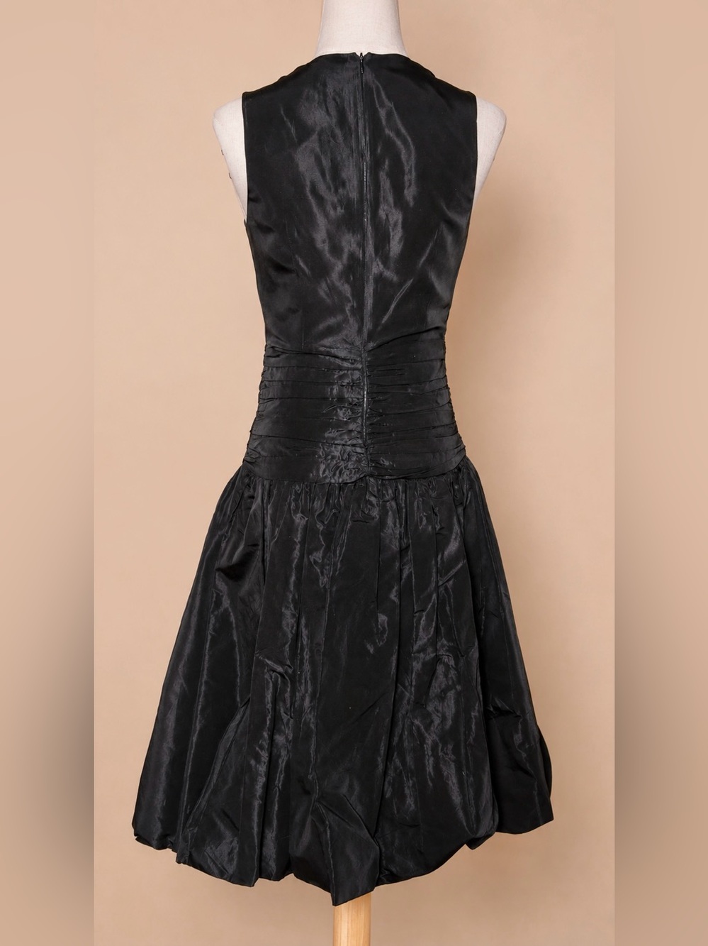Zara Basic Black Taffeta Ruched Waist Bubble Hem Dress Small - Picture 4 of 5